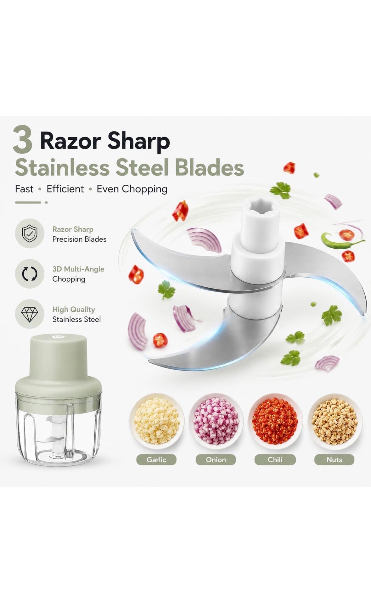 Electric Mini Garlic Chopper (250ml)